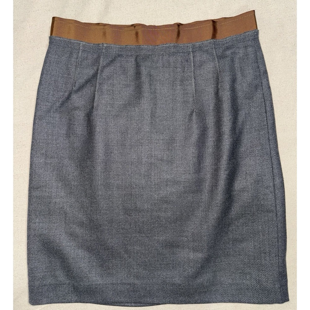 NWT Loft Gray Woven Wool Pencil Skirt Women's 4 Petite Brown Ribbon Trim‎ $70